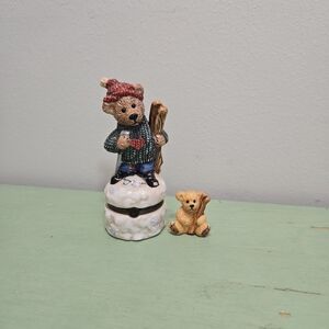 Ski Bear Trinket Box with Trinket Boyds Bearware Pottery